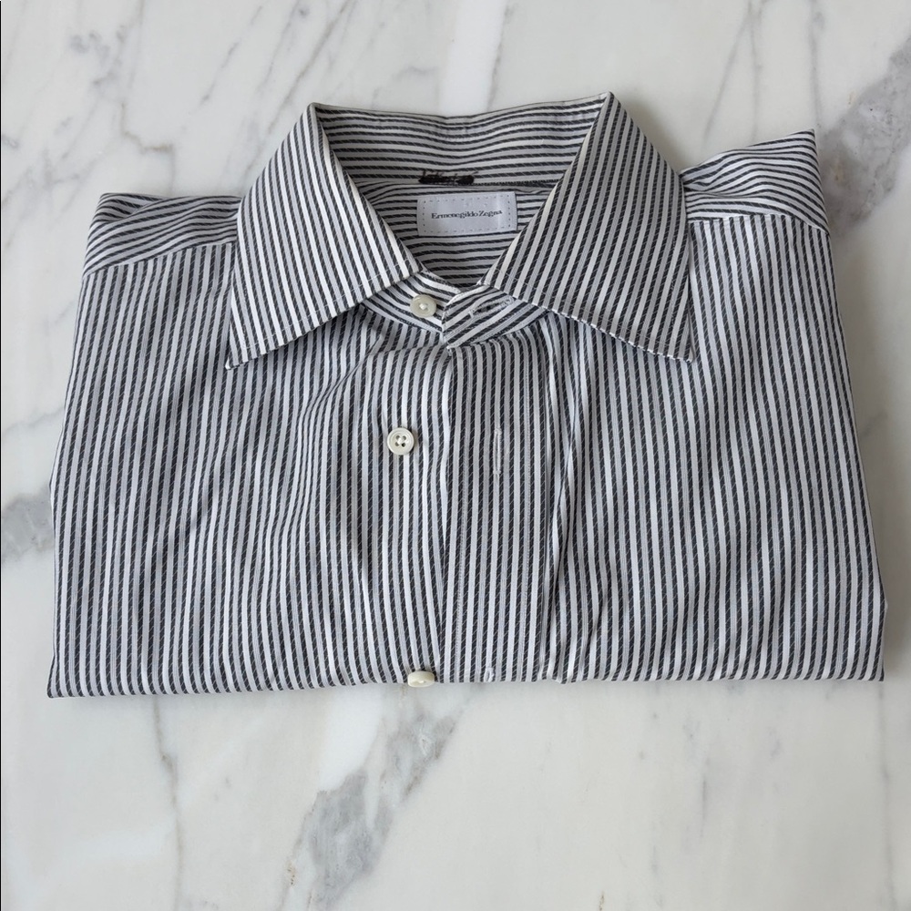 Ermenegildo Zegna Black and White Striped Dress Shirt